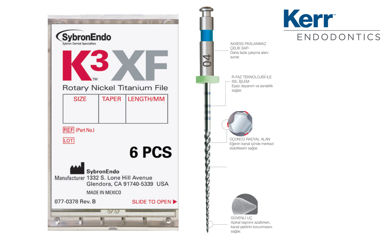 K3XF Nikel-Titanyum Kanal Eğeleri